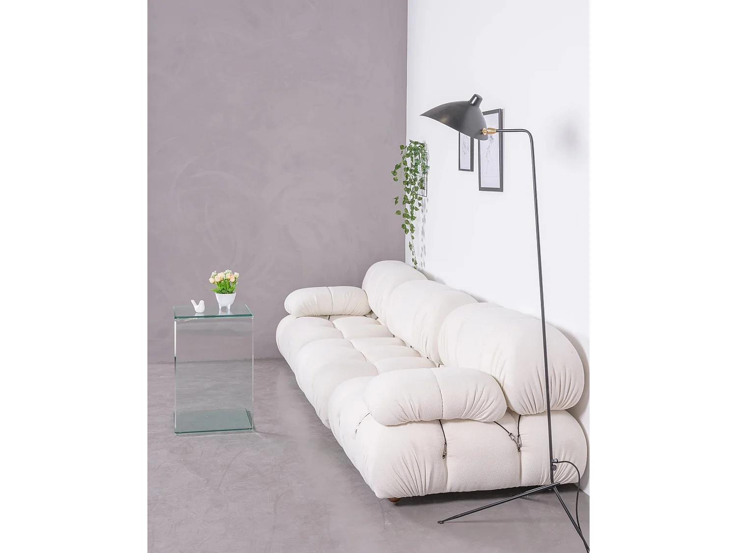 3-delige modulaire bank bekleed met bouclé - Laurel - Wit