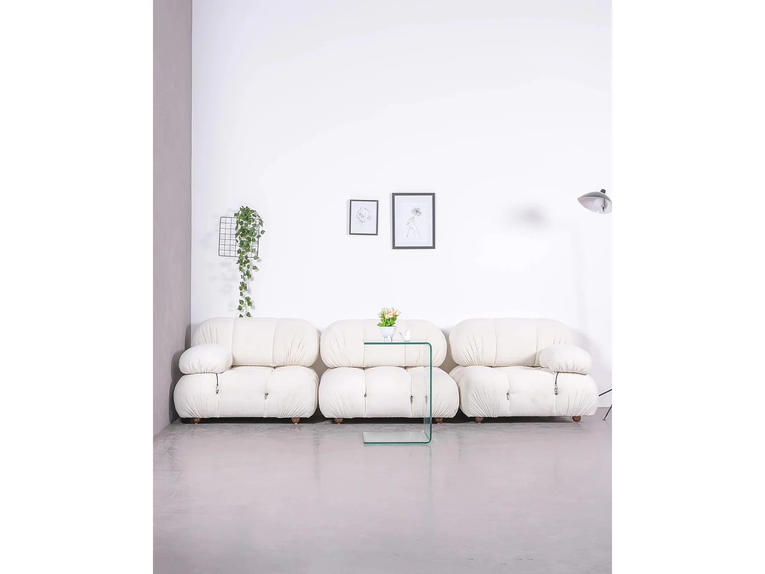 3-delige modulaire bank bekleed met bouclé - Laurel - Wit