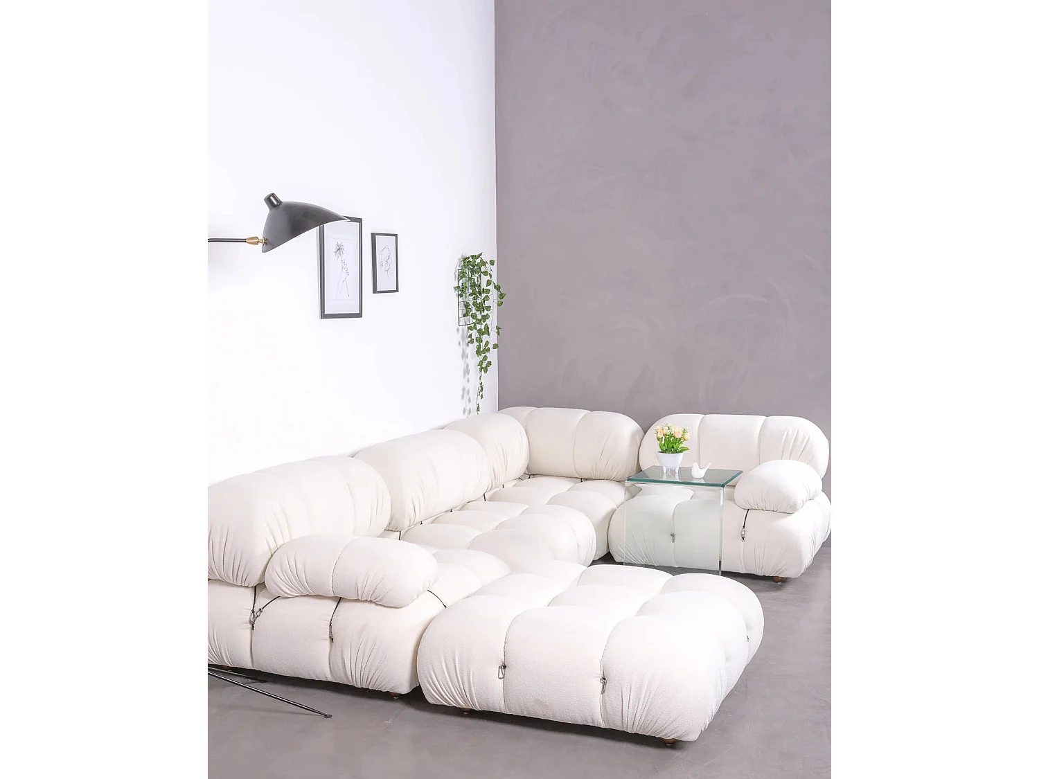 5-delige modulaire bank met 'U'-vormige chaise longue - Laurel - Wit