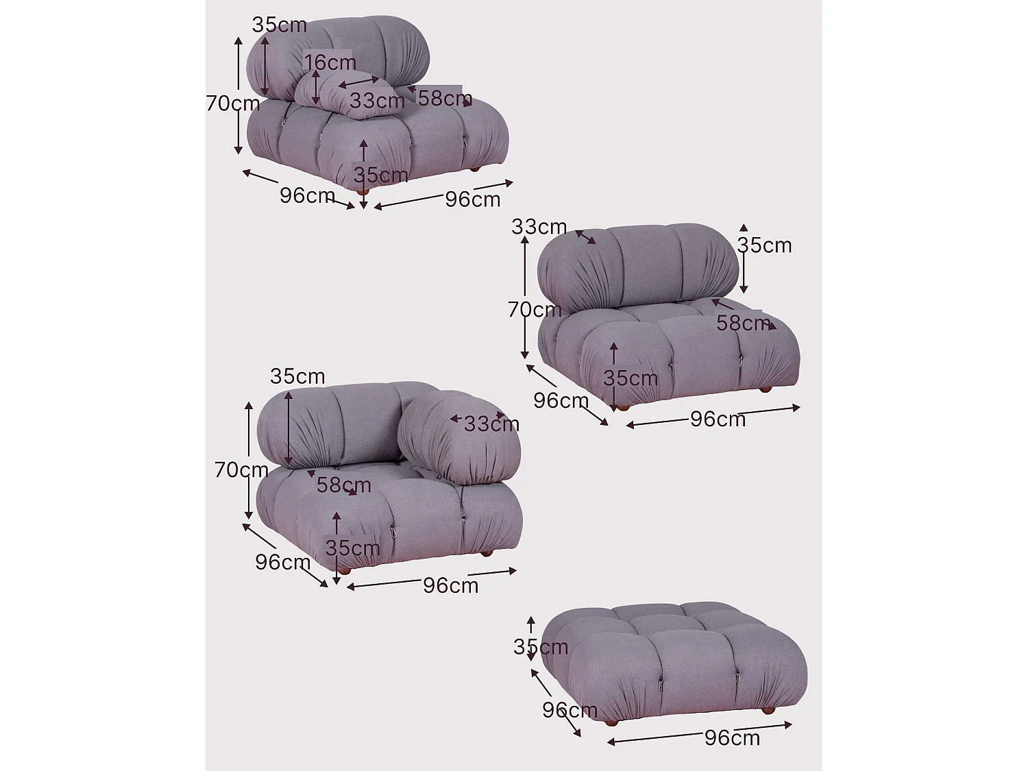 5-delige modulaire bank met 'U'-vormige chaise longue - Laurel - Wit