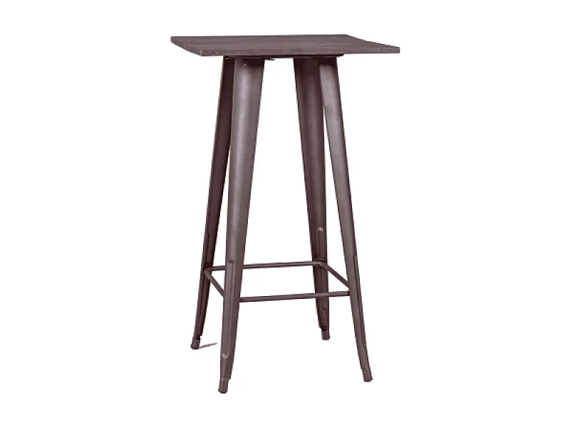 Table haute industrielle en acier vieilli et bois foncé - Bistro - Antique