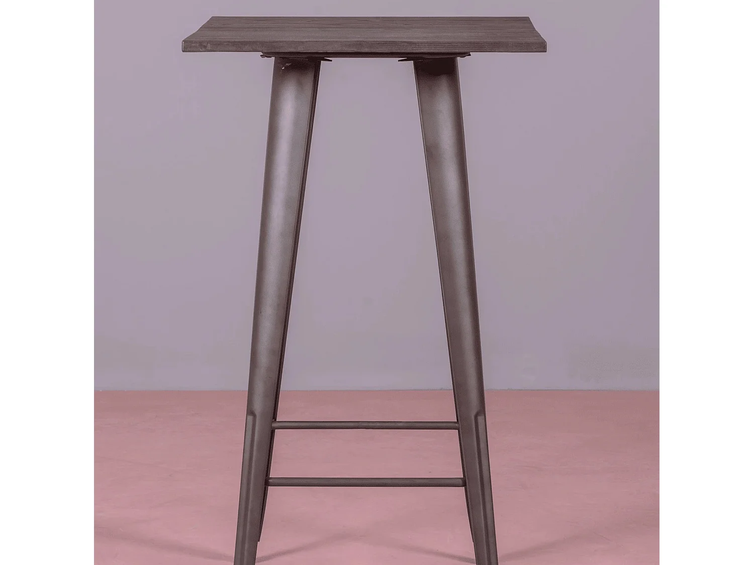 Industriële hoge tafel in verouderd staal en donker hout - Bistro - Antiek