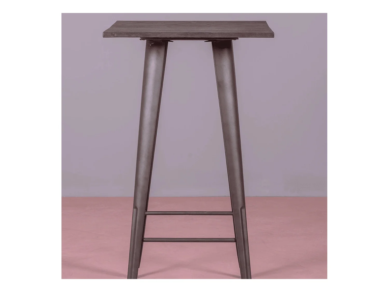 Industriële hoge tafel in verouderd staal en donker hout - Bistro - Antiek