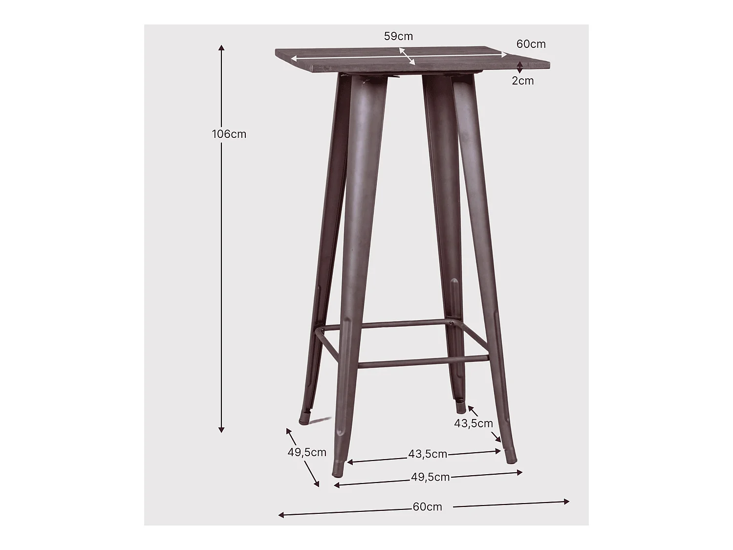 Industriële hoge tafel in verouderd staal en donker hout - Bistro - Antiek