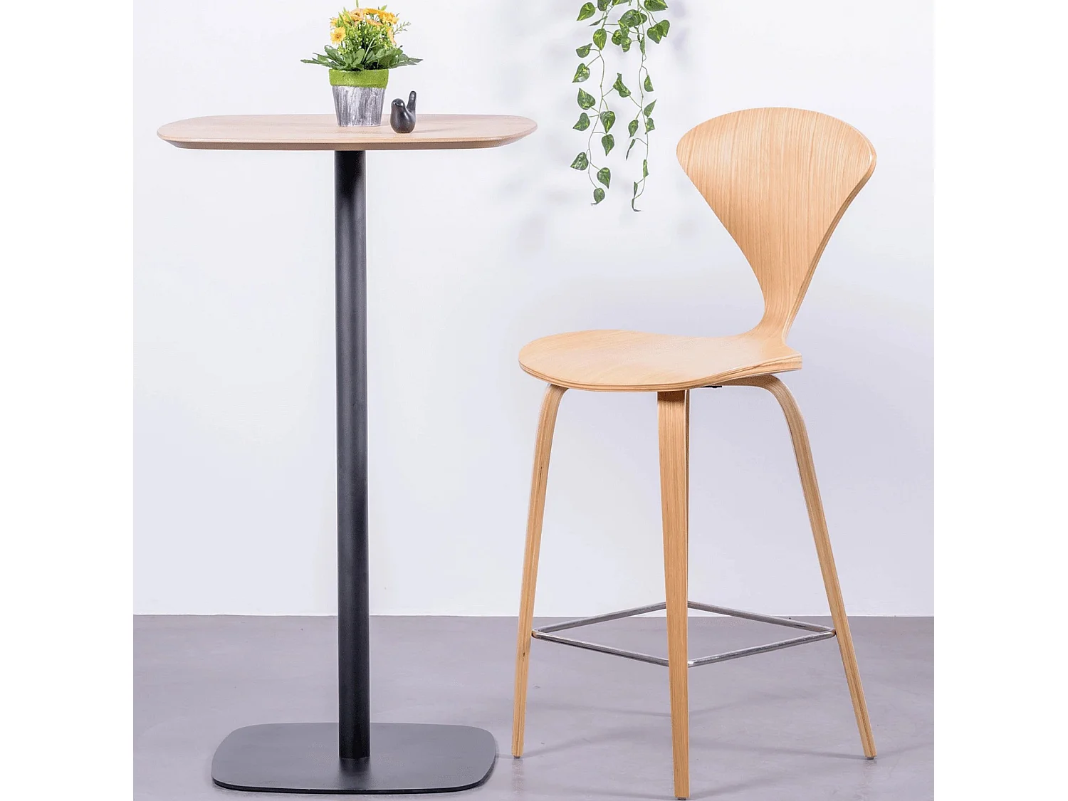 Mesa alta para bar de estilo industrial, 106cm de altura y 60x60cm - Pub - Roble