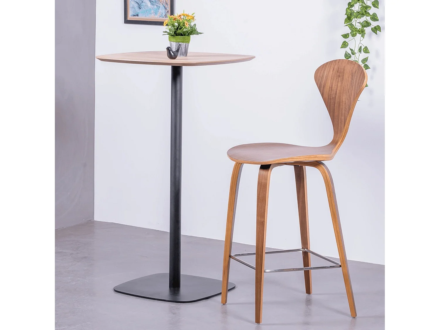 Mesa alta para bar de estilo industrial, 106cm de altura y 60x60cm - Pub - Roble