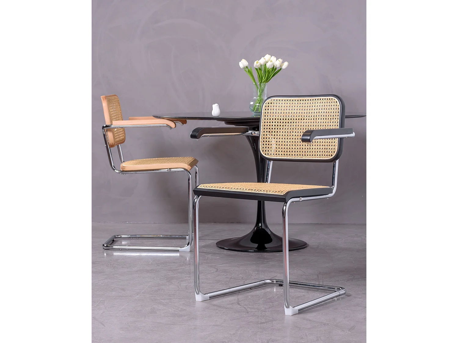 Cadeira retro em rattan e madeira de faia com braços - Cesca - Preto