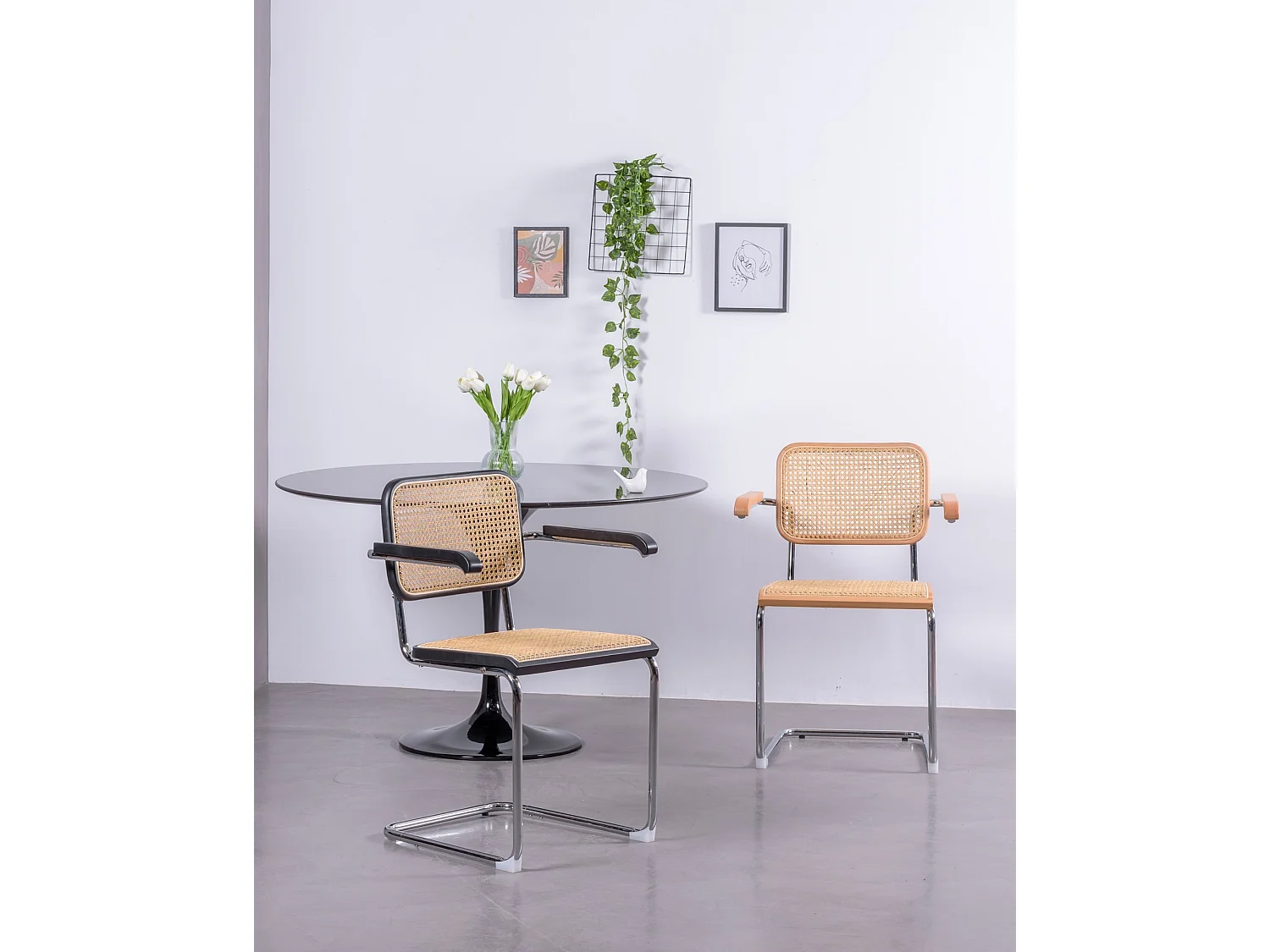 Cadeira retro em rattan e madeira de faia com braços - Cesca - Preto