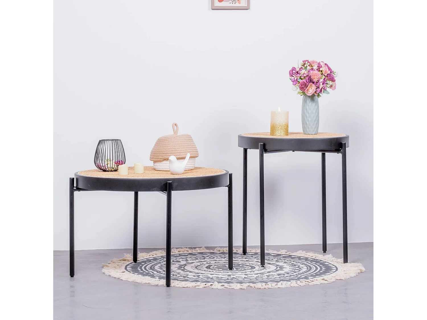 Mesa de centro retro con detalles en ratán natural (60cm) - North - Negro