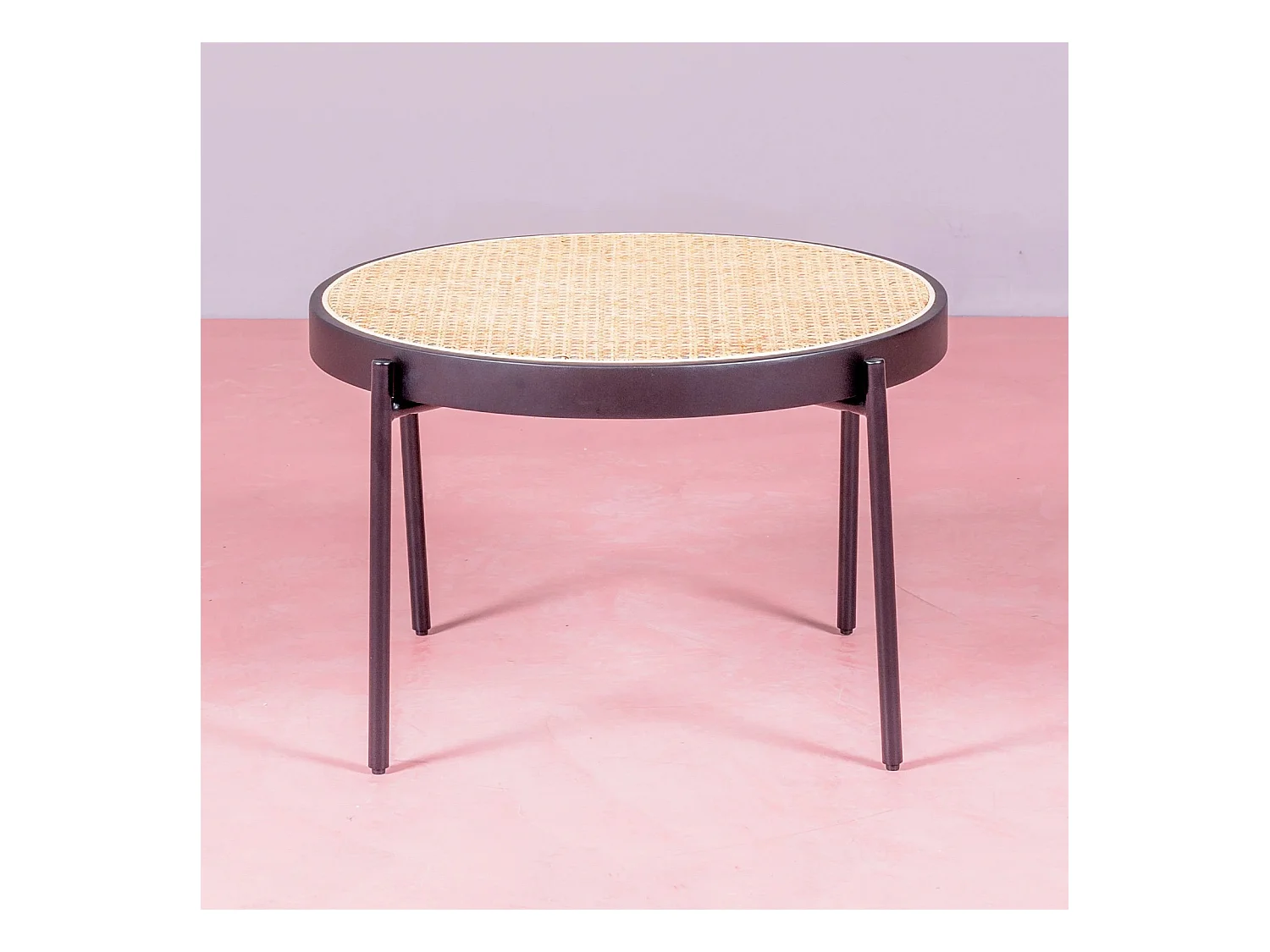 Retro salontafel met natuurlijke rotan details (60cm) - North - Zwart