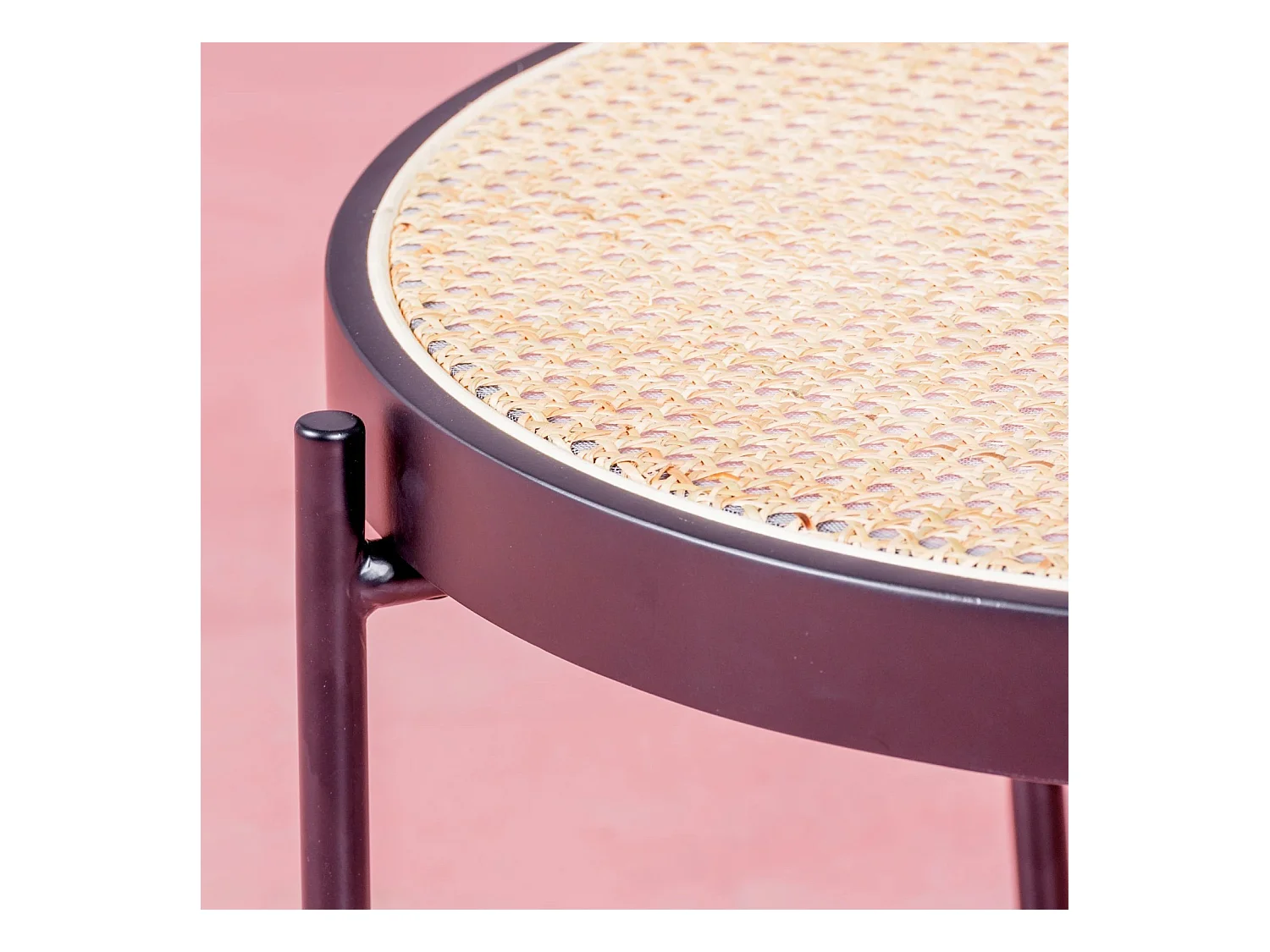 Retro salontafel met natuurlijke rotan details (60cm) - North - Zwart