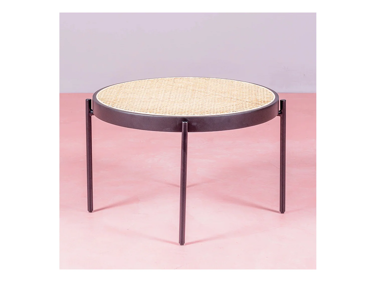 Retro salontafel met natuurlijke rotan details (60cm) - North - Zwart