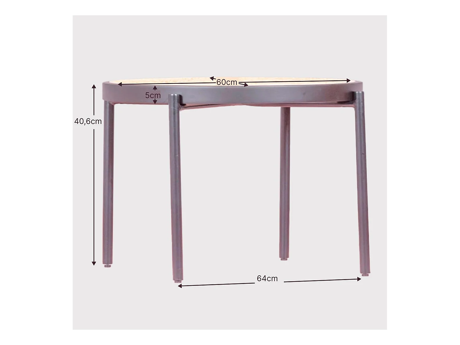 Retro salontafel met natuurlijke rotan details (60cm) - North - Zwart