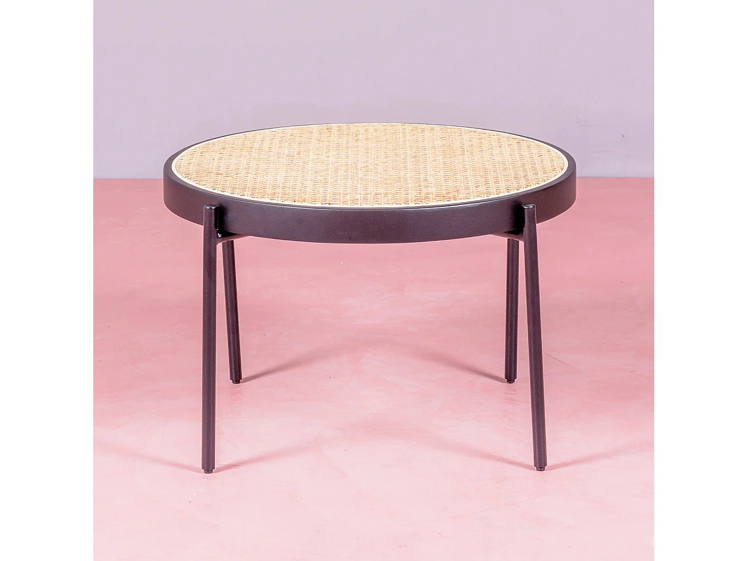 Table basse rétro avec détails en rotin naturel (60cm) - North - Noir