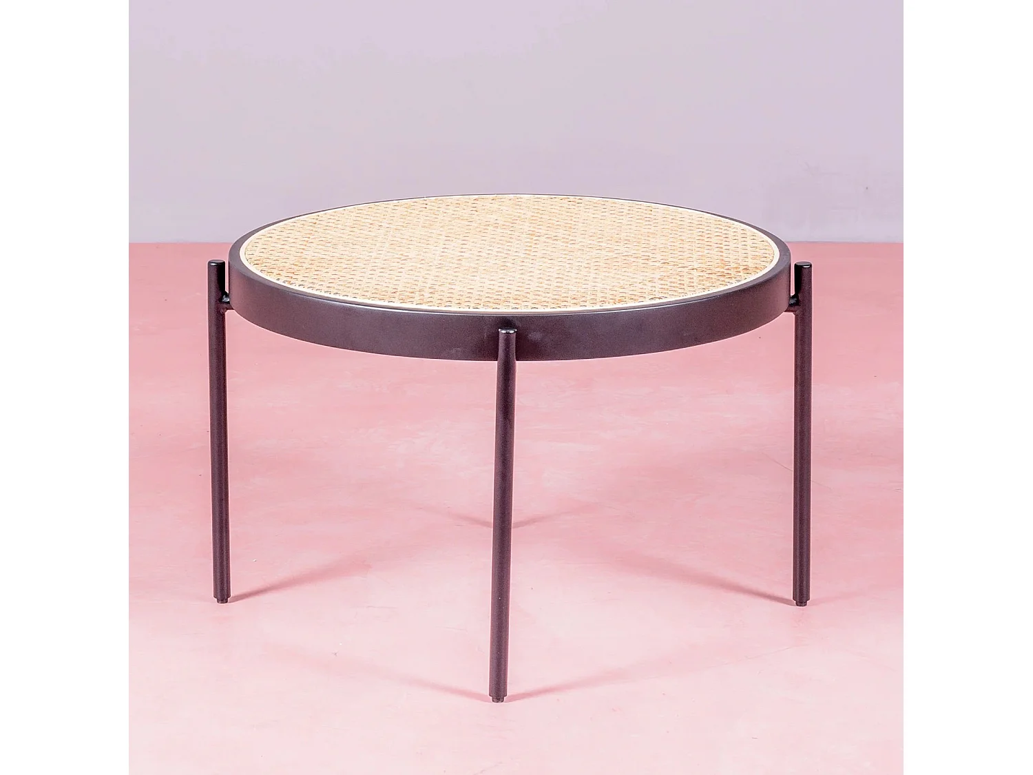 Table basse rétro avec détails en rotin naturel (60cm) - North - Noir