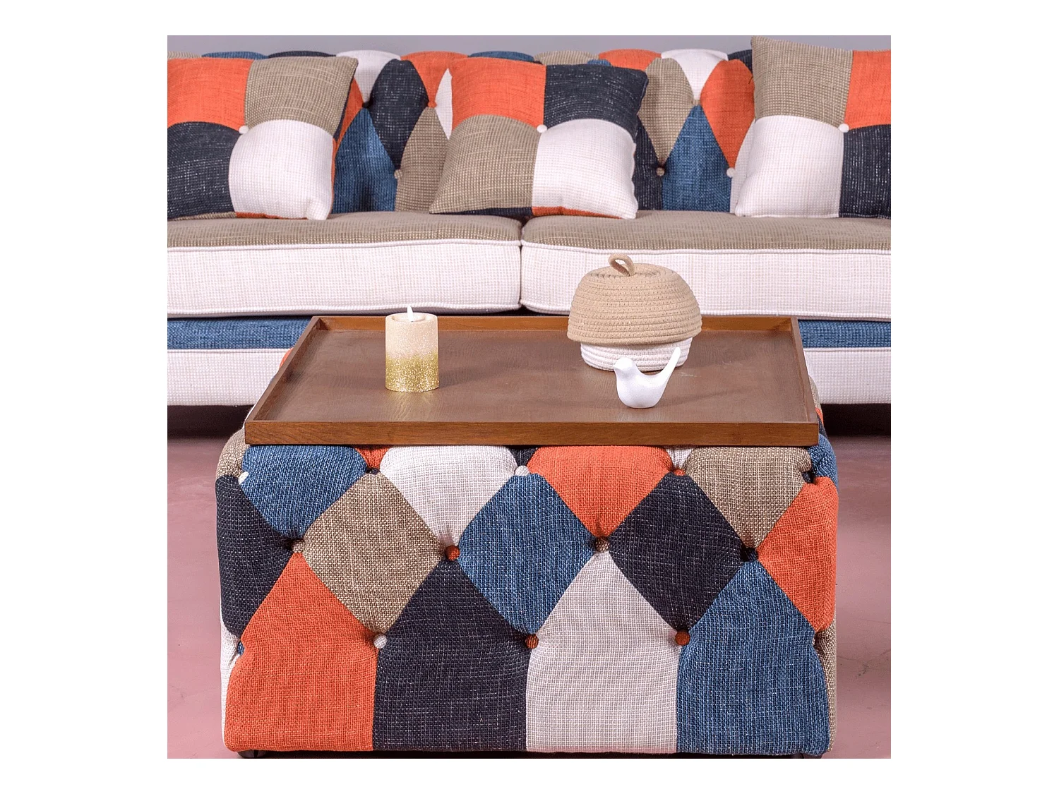 Patchwork gestoffeerde salontafel - Chesterfield - Lapwerk