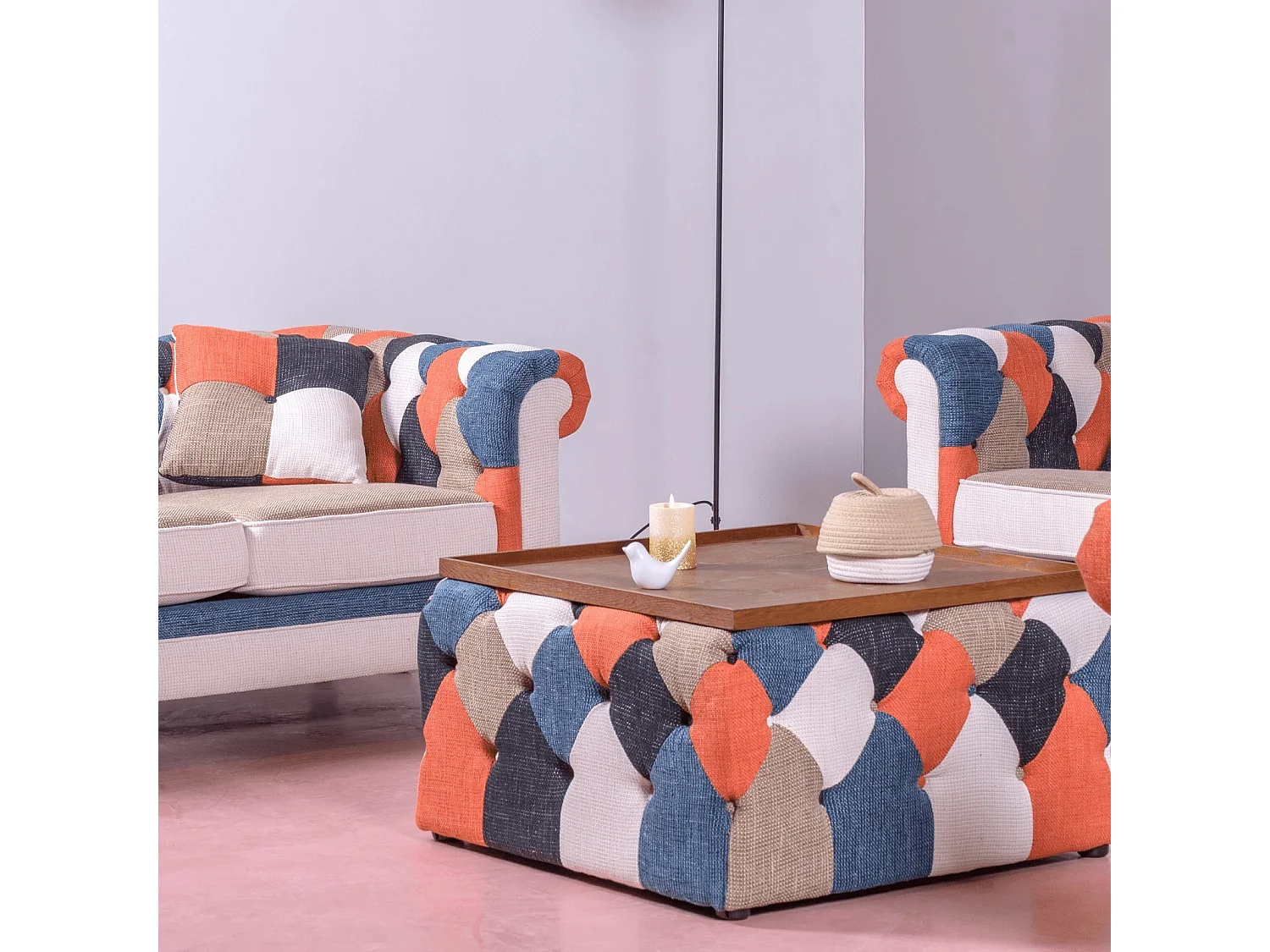 Patchwork gestoffeerde salontafel - Chesterfield - Lapwerk