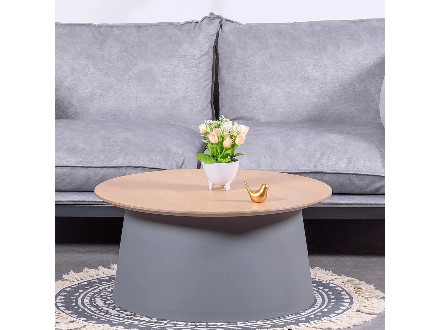 Table basse ronde avec plateau en bois de chêne - Norway - Gris