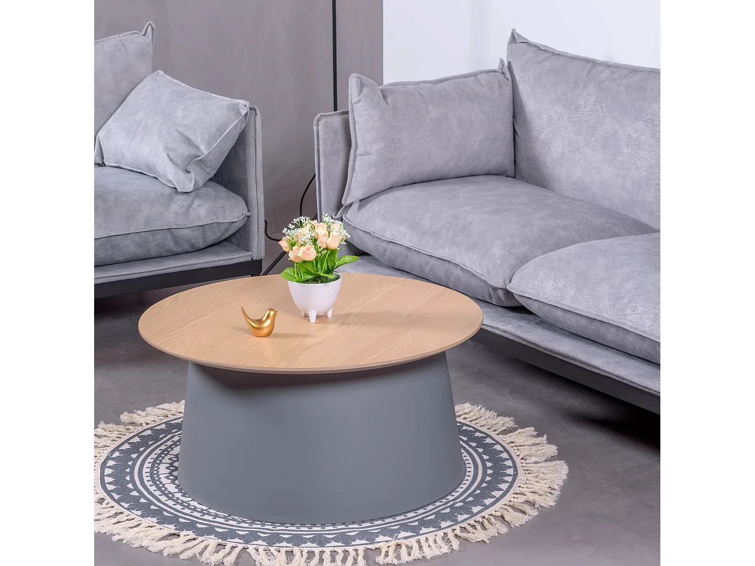 Table basse ronde avec plateau en bois de chêne - Norway - Gris