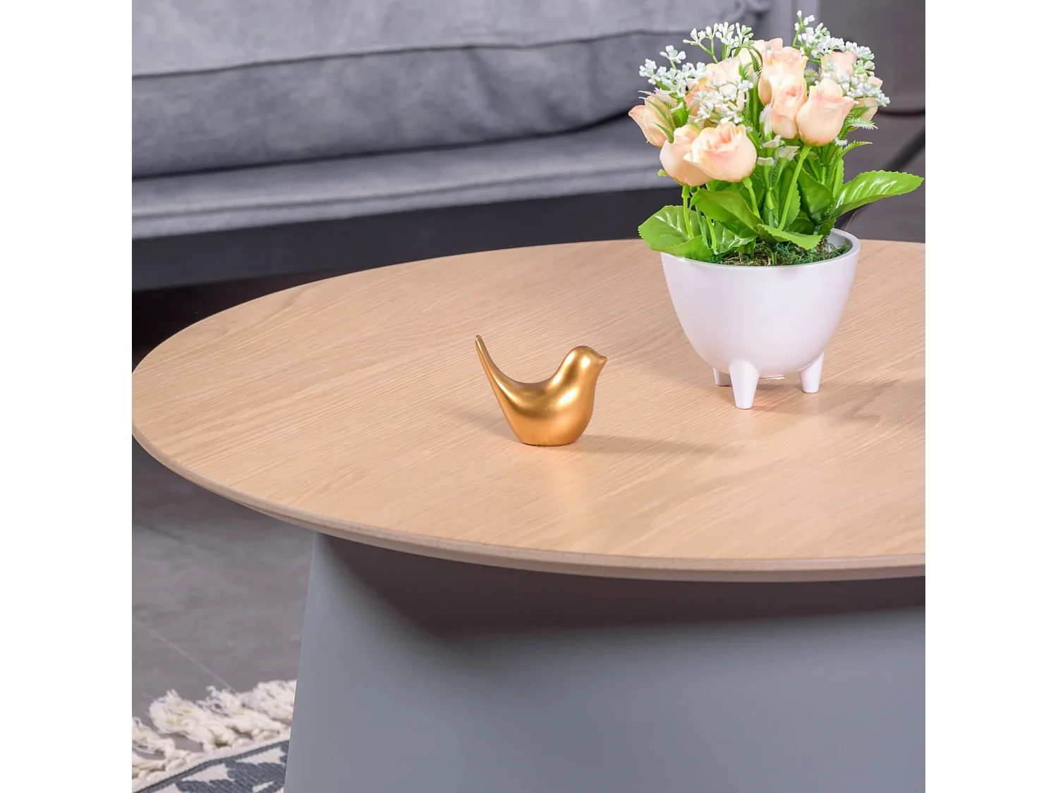 Ronde salontafel met eikenhouten blad - Norway - Grijs