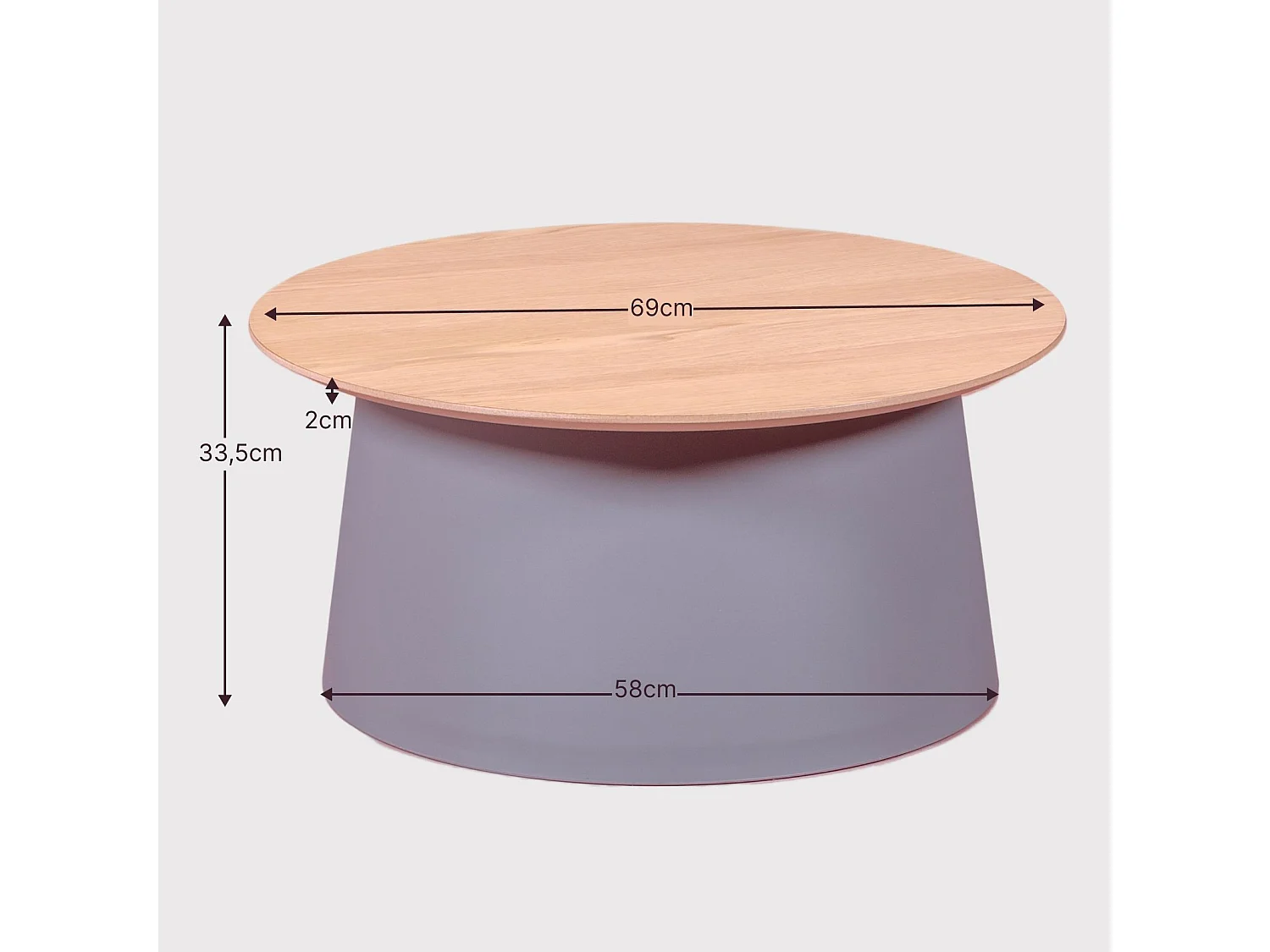 Ronde salontafel met eikenhouten blad - Norway - Grijs