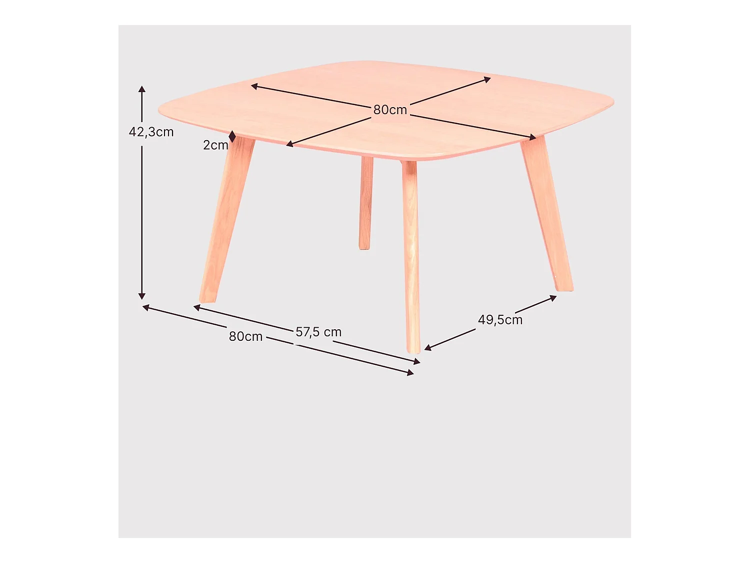 Mesa lateral quadrada em madeira de carvalho (80x80) - Northpole - Carvalho