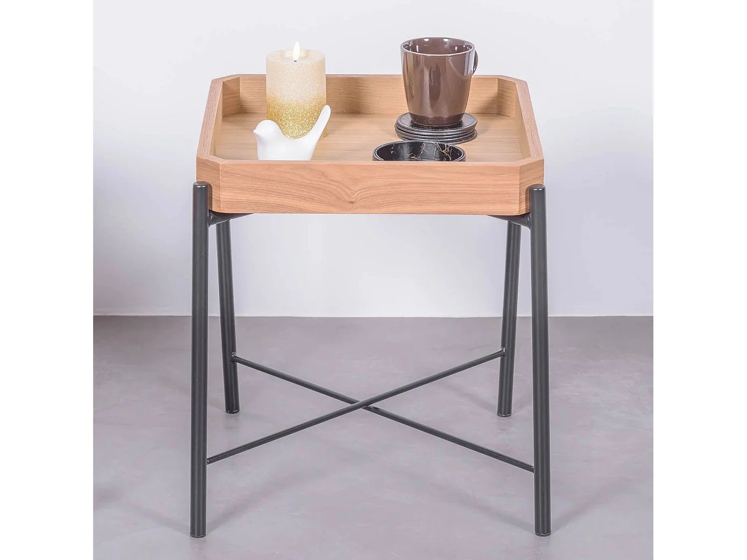 Set bijzettafels in natuurlijk essenhout - Earth - Zwart