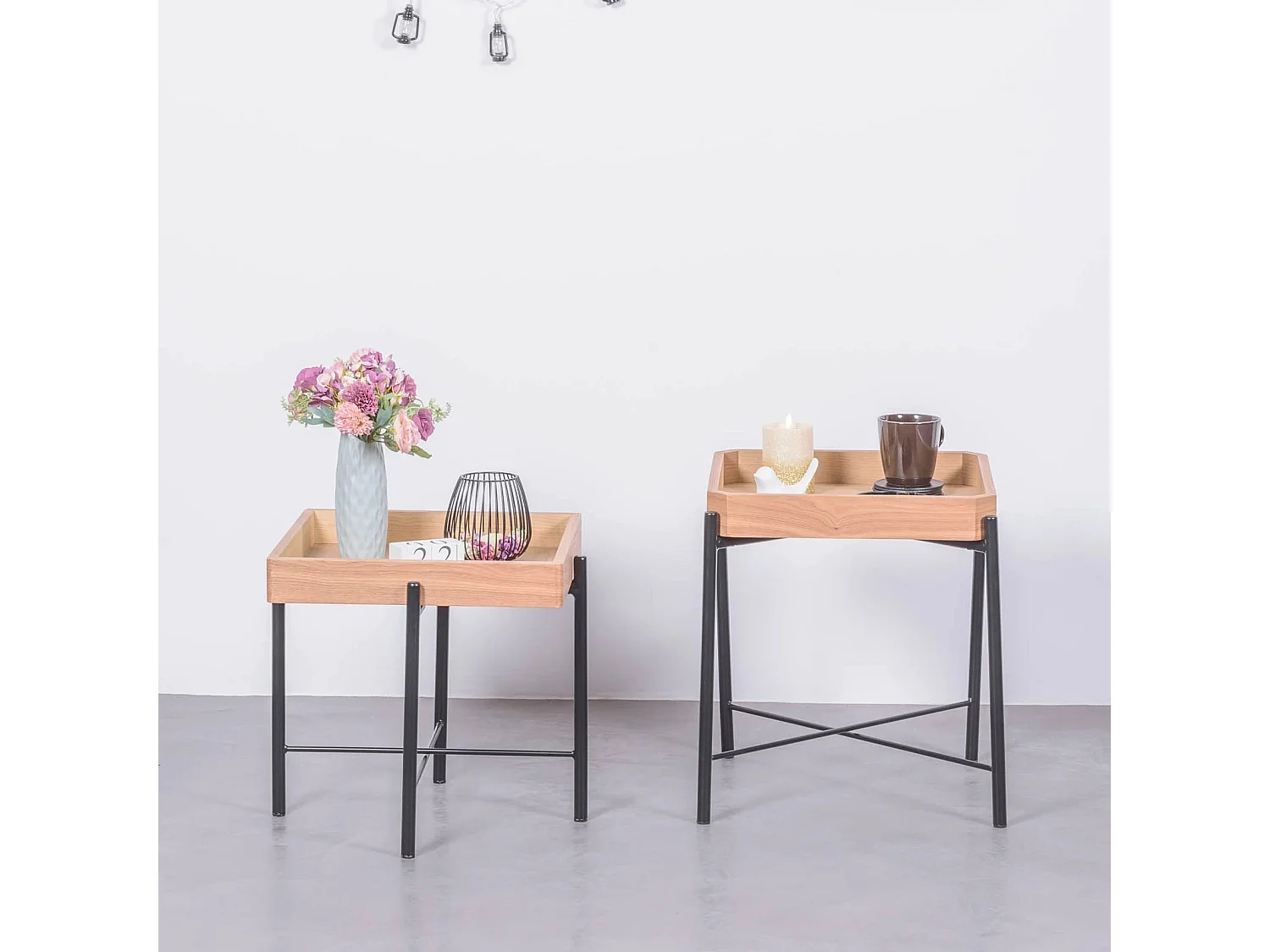 Set bijzettafels in natuurlijk essenhout - Earth - Zwart