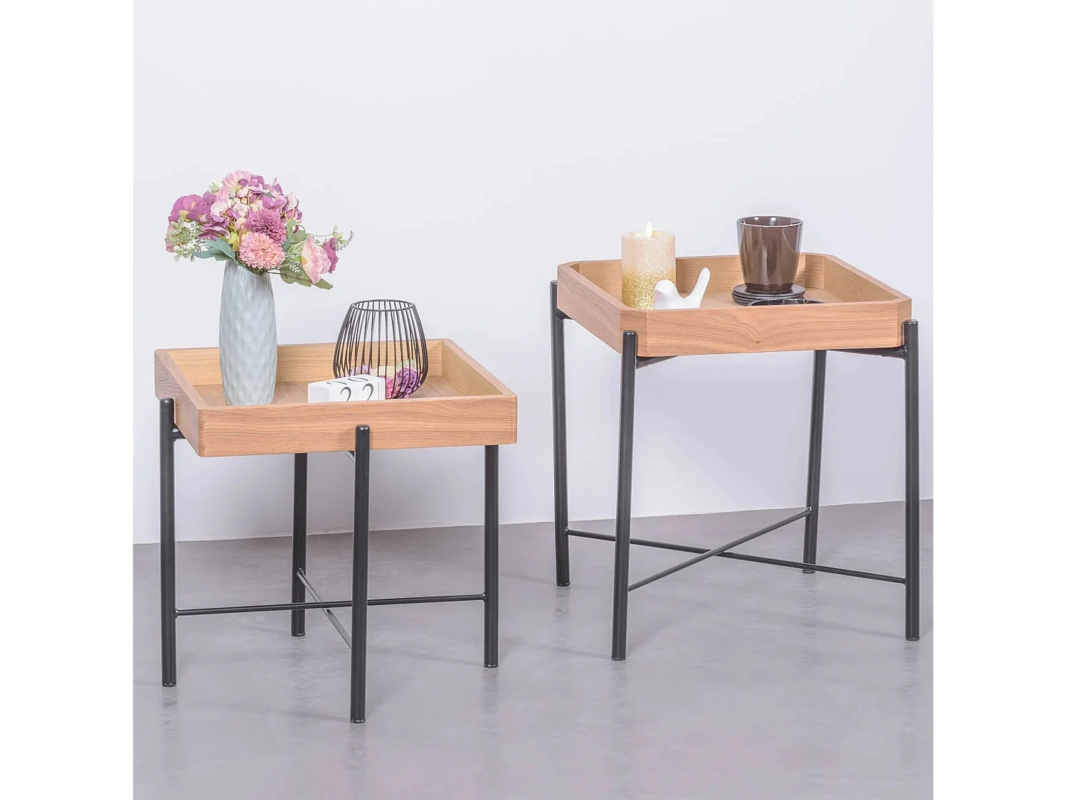 Set bijzettafels in natuurlijk essenhout - Earth - Zwart