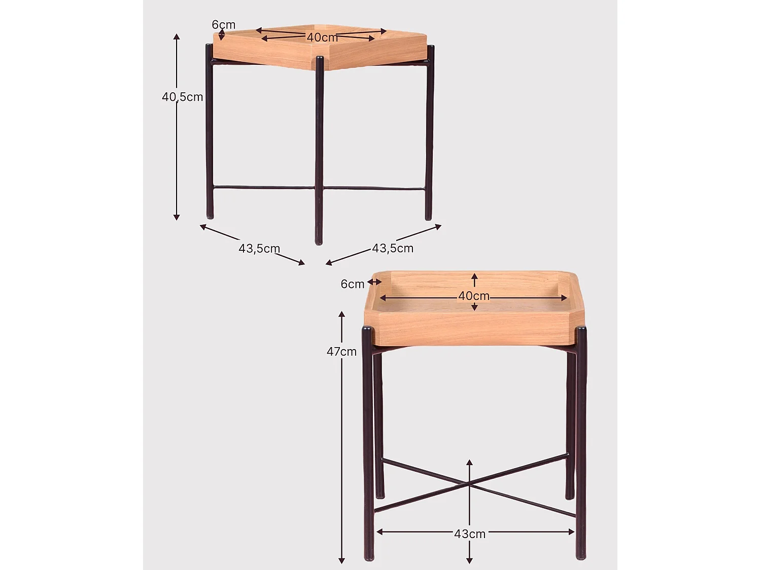 Set bijzettafels in natuurlijk essenhout - Earth - Zwart
