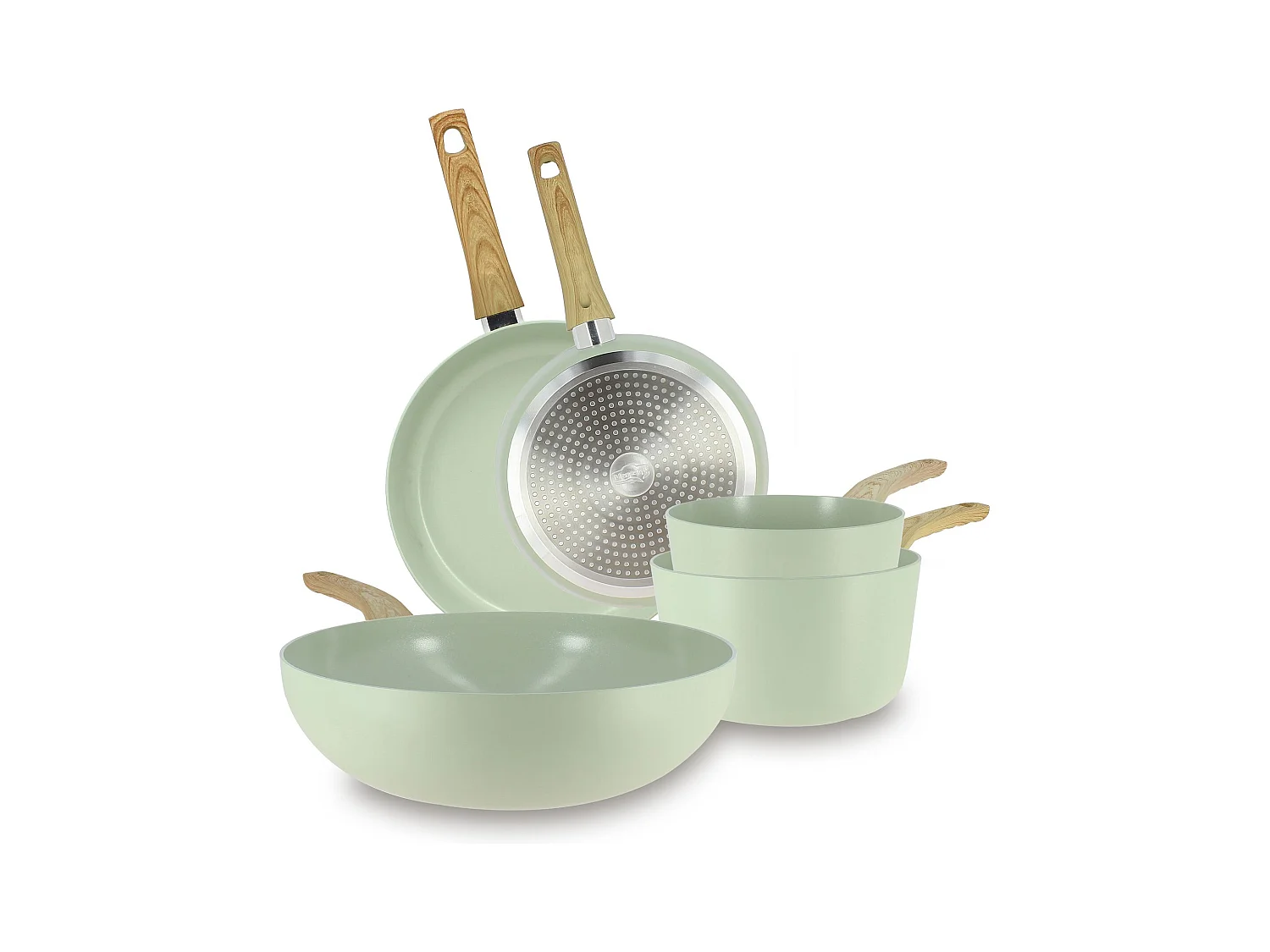Menastyl - Set De 5 Pieces Colorama Celadon - Poeles/casseroles/wok - En Aluminium - Revetement Antiadhesif En Ceramique