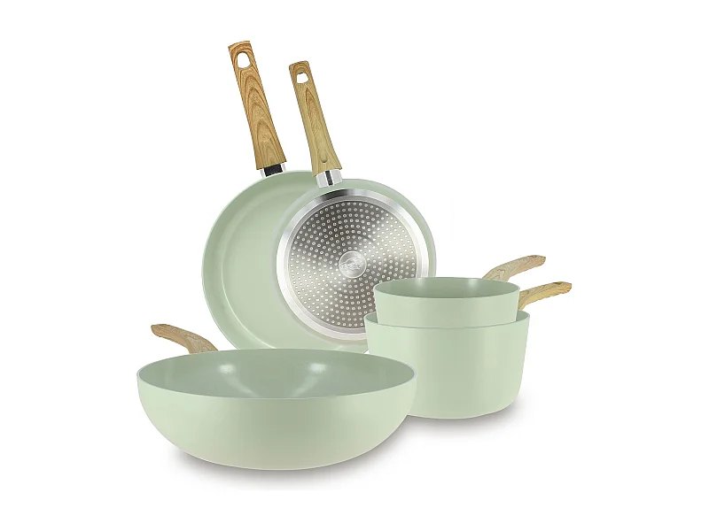 Menastyl - Set De 5 Pieces Colorama Celadon - Poeles/casseroles/wok - En Aluminium - Revetement Antiadhesif En Ceramique