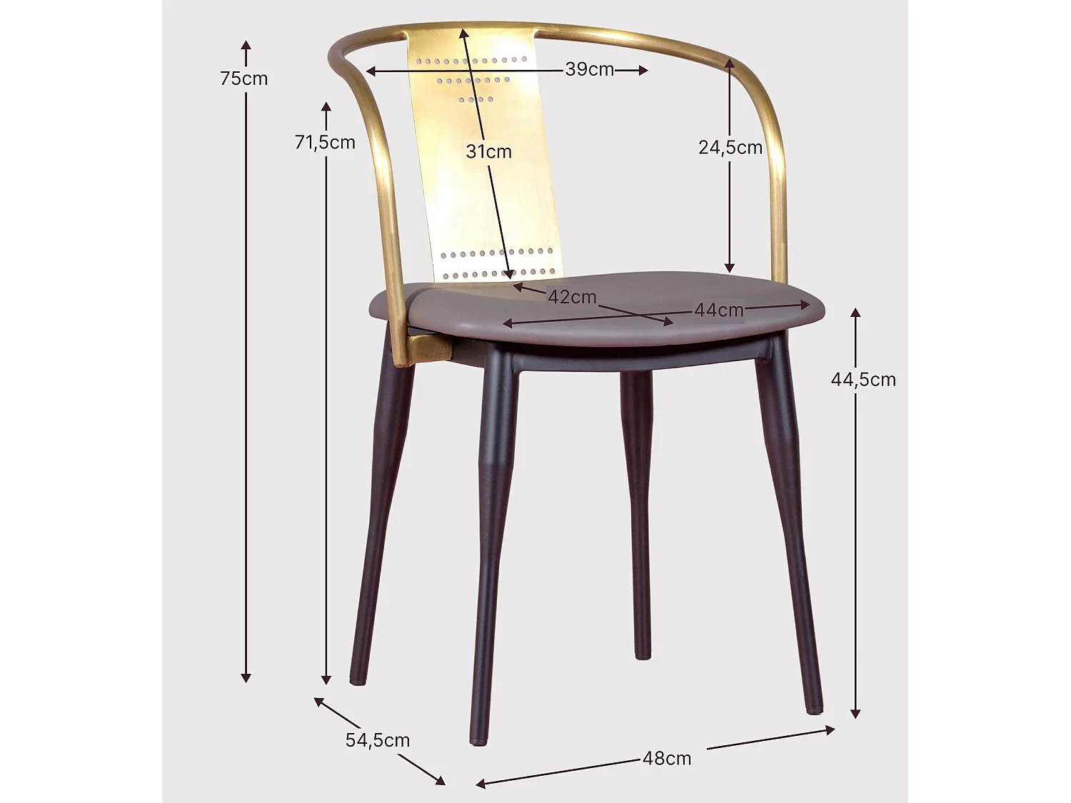 Cadeira industrial em aço dourado e com almofada - Bistro - Cinza