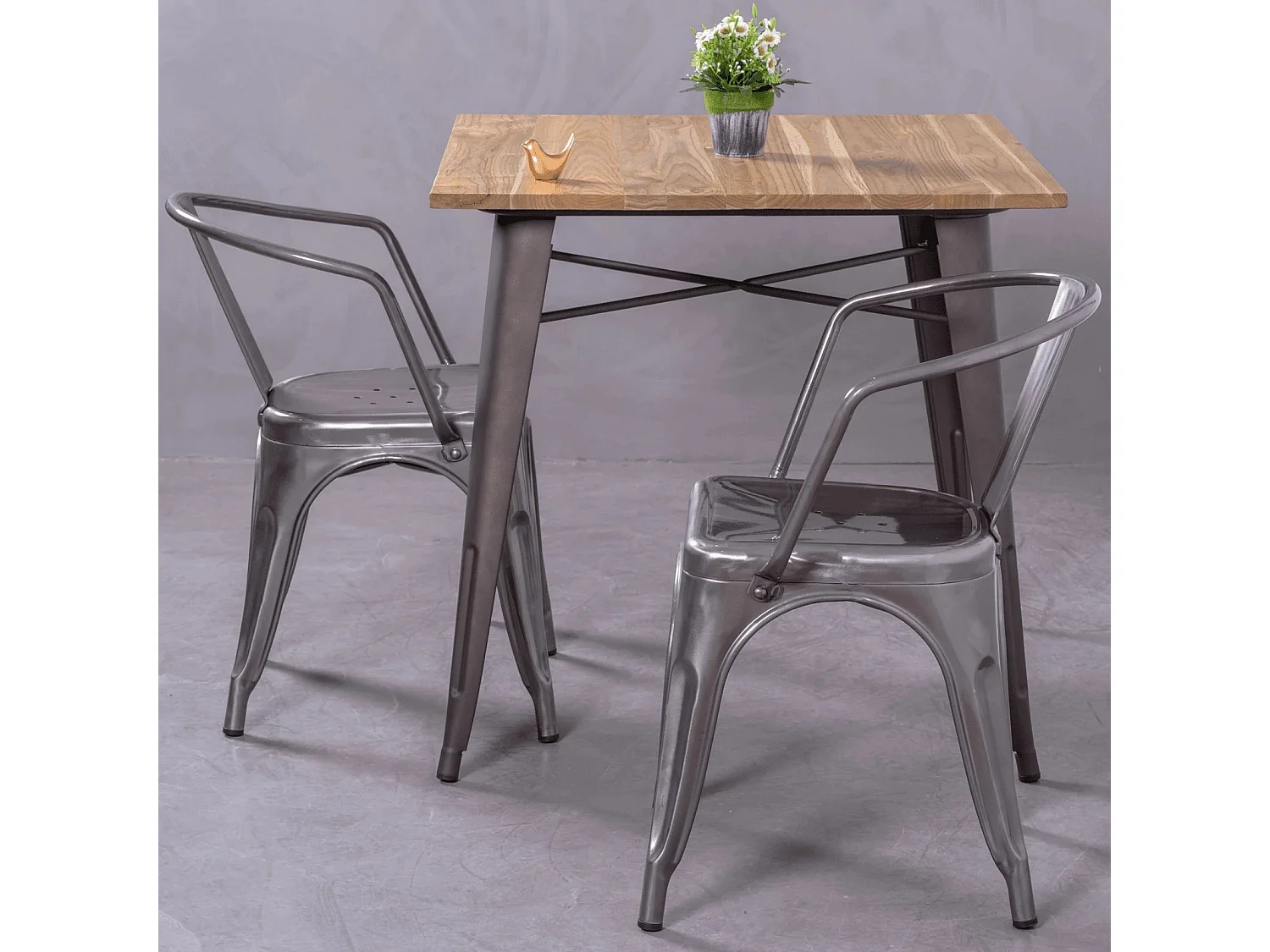 Sedia industriale con braccioli in acciaio metallizzato - Bistro - Metallo