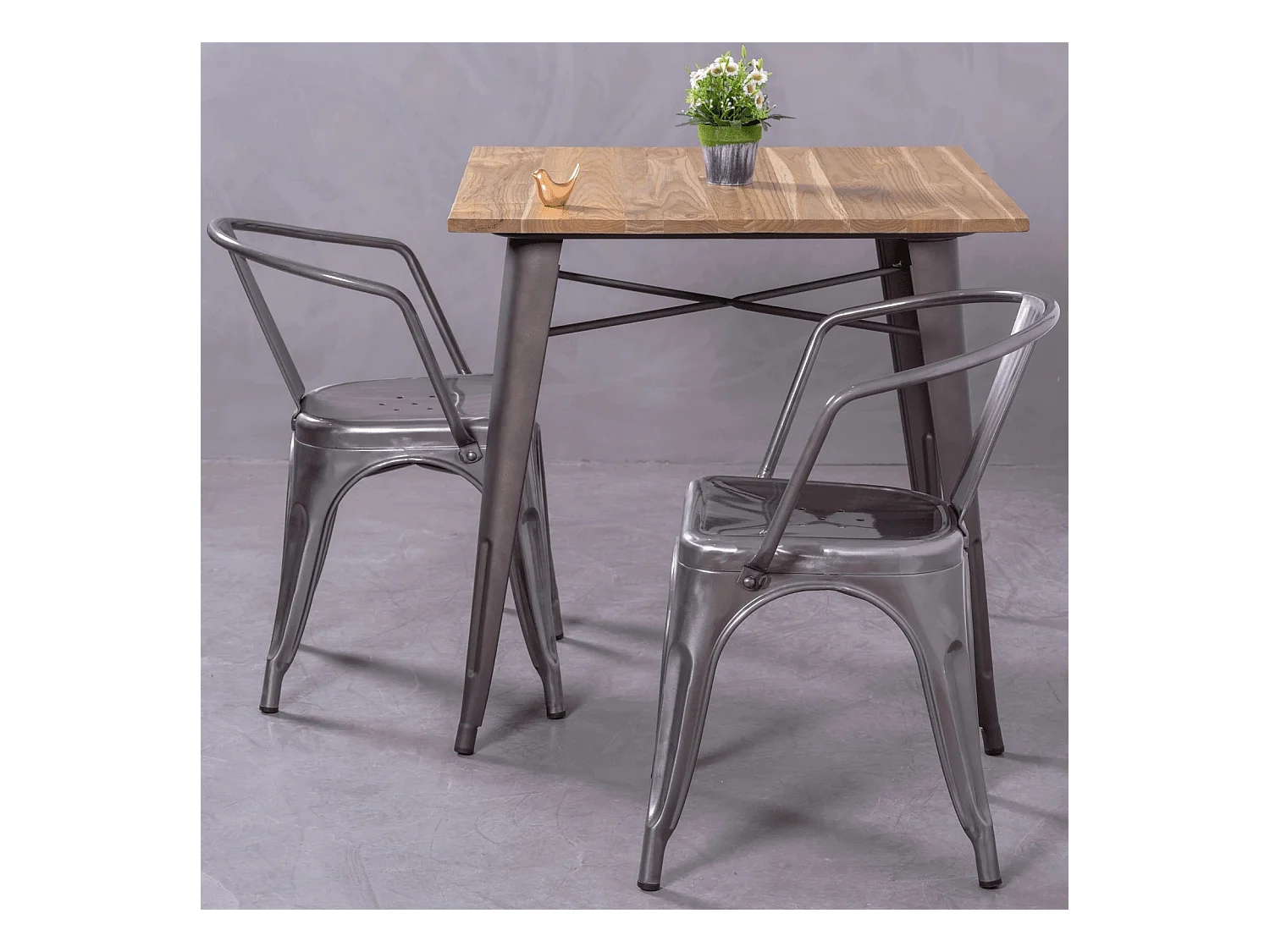 Silla industrial con reposabrazos en acero metalizado - Bistro - Metálico