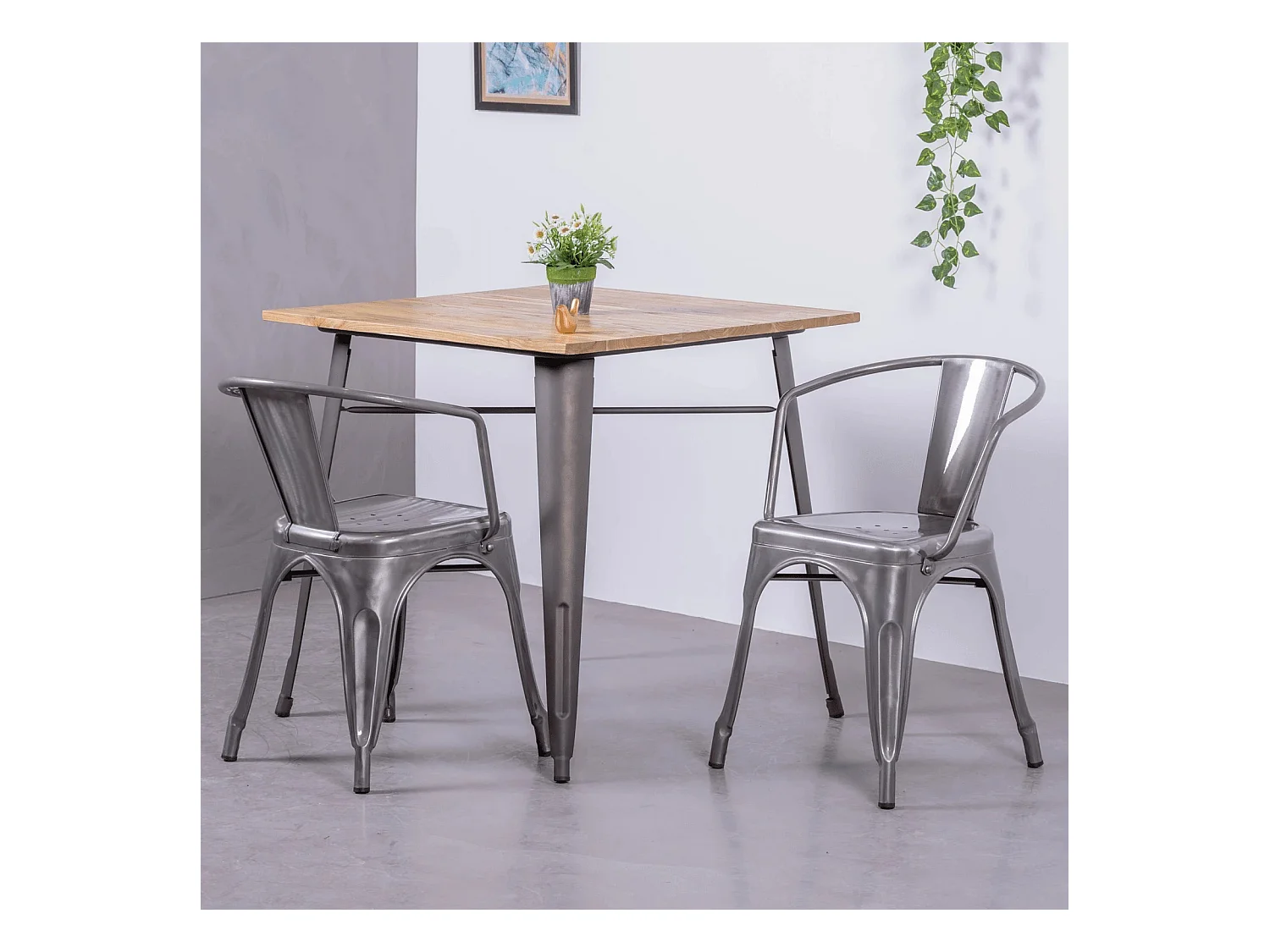 Silla industrial con reposabrazos en acero metalizado - Bistro - Metálico