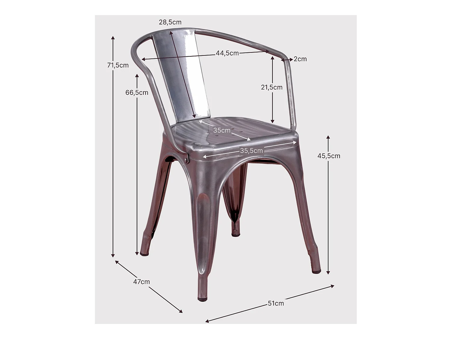 Silla industrial con reposabrazos en acero metalizado - Bistro - Metálico