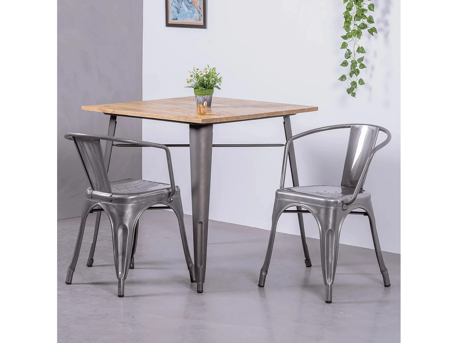 Industriële stoel met armleuningen in metallic staal - Bistro - Metaal