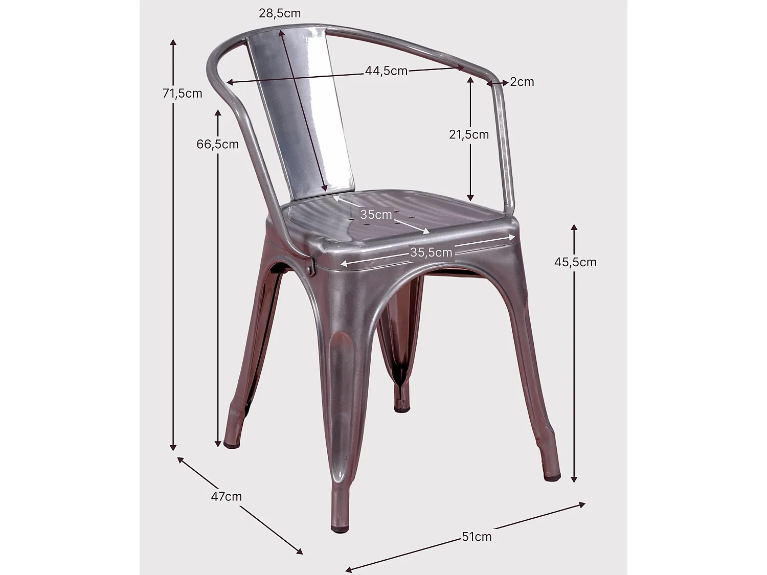 Industriële stoel met armleuningen in metallic staal - Bistro - Metaal