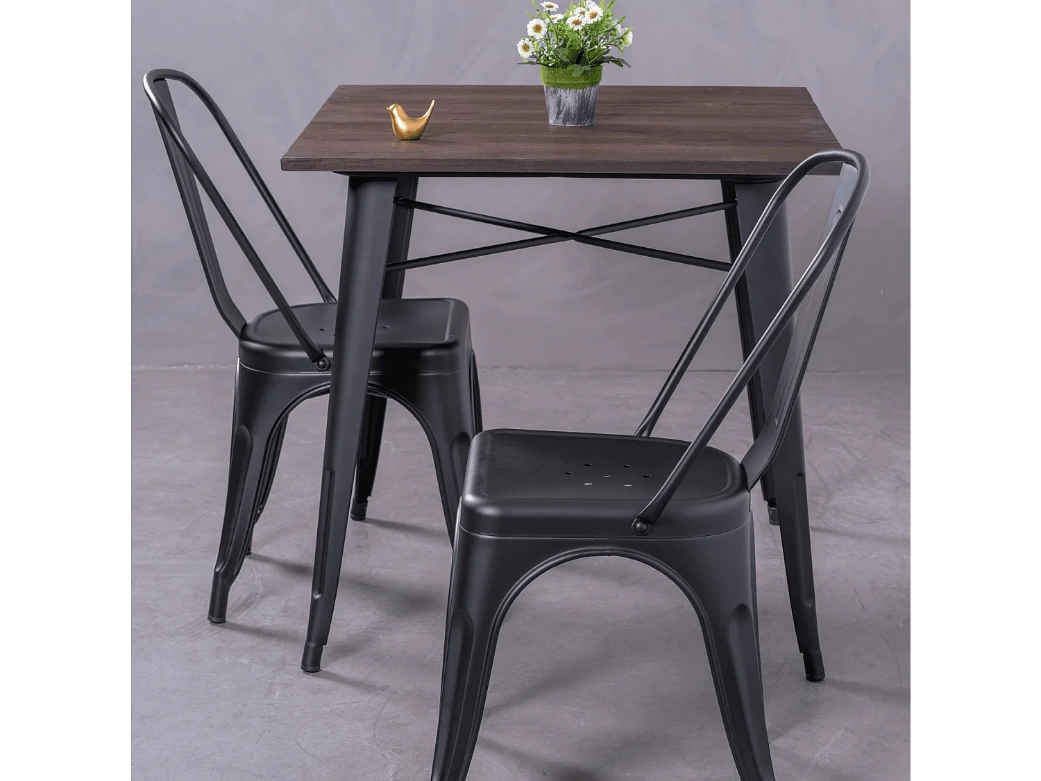 Metallstahlstuhl im Industriestil - Bistro - Schwarz