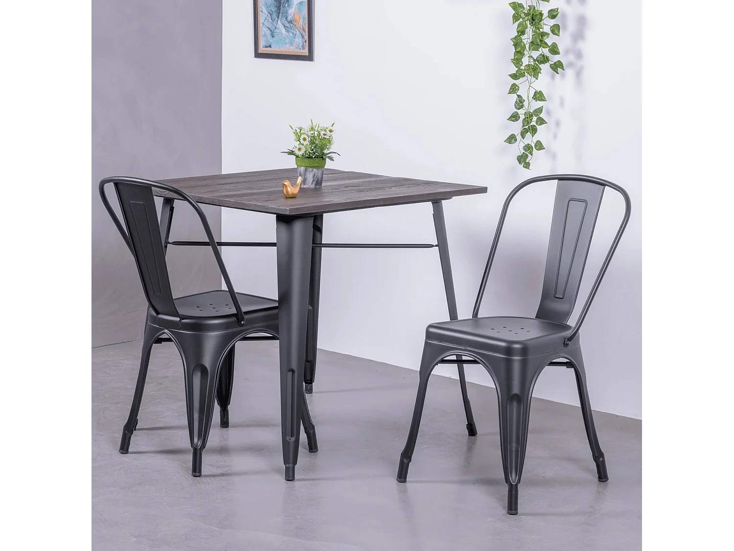 Metallstahlstuhl im Industriestil - Bistro - Schwarz