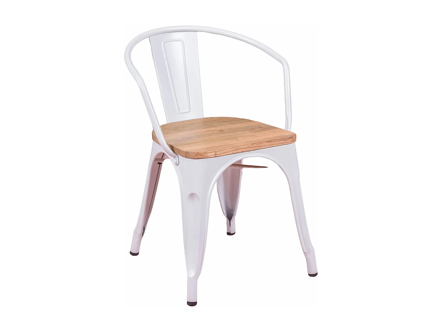 Cadeira industrial com braços e assento em madeira de olmo - Bistro - Branco