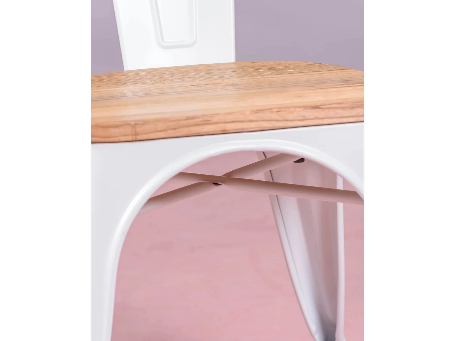 Cadeira industrial com braços e assento em madeira de olmo - Bistro - Branco