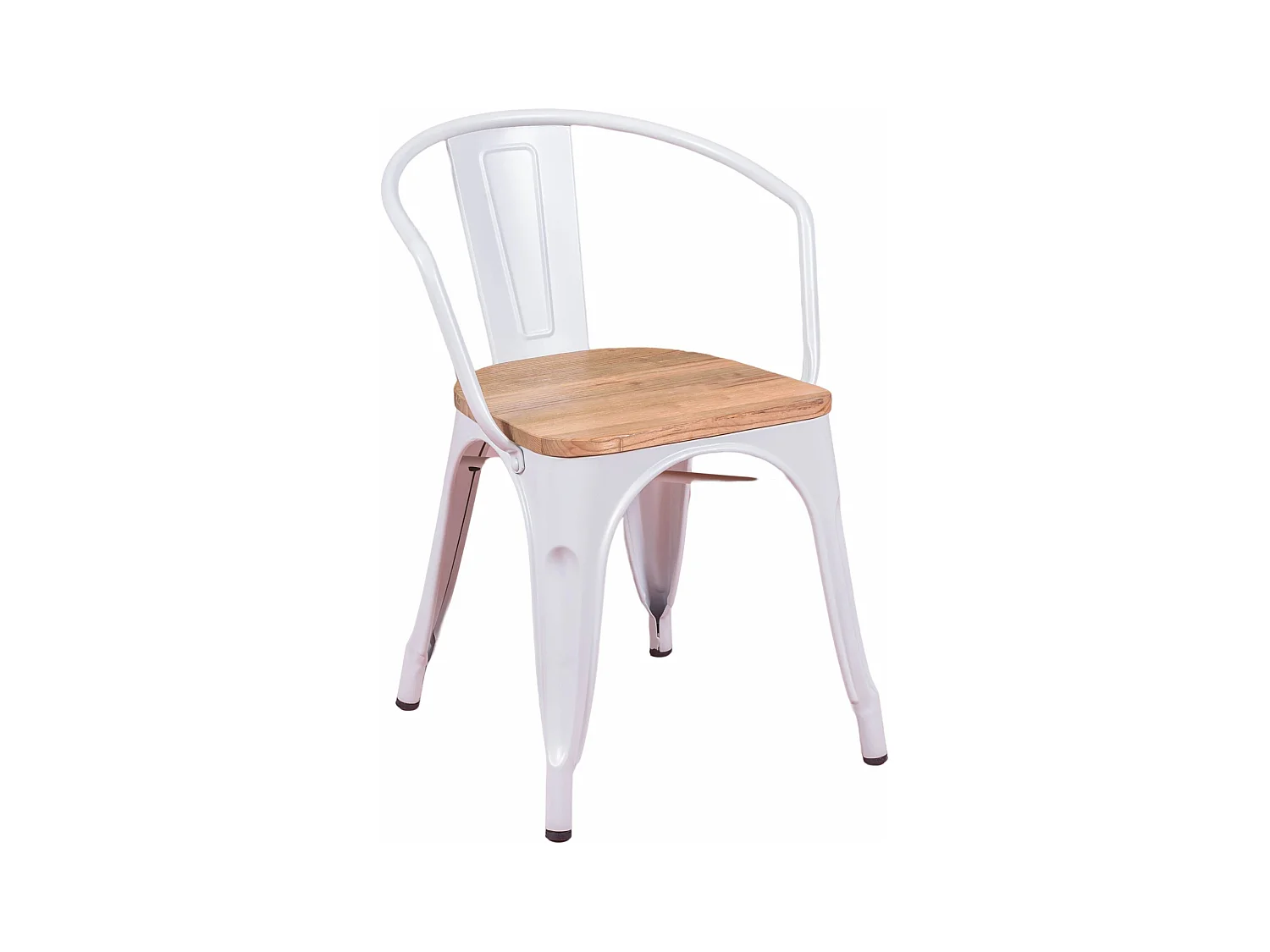 Chaise industrielle avec accoudoirs et assise en bois d'orme - Bistro - Blanc