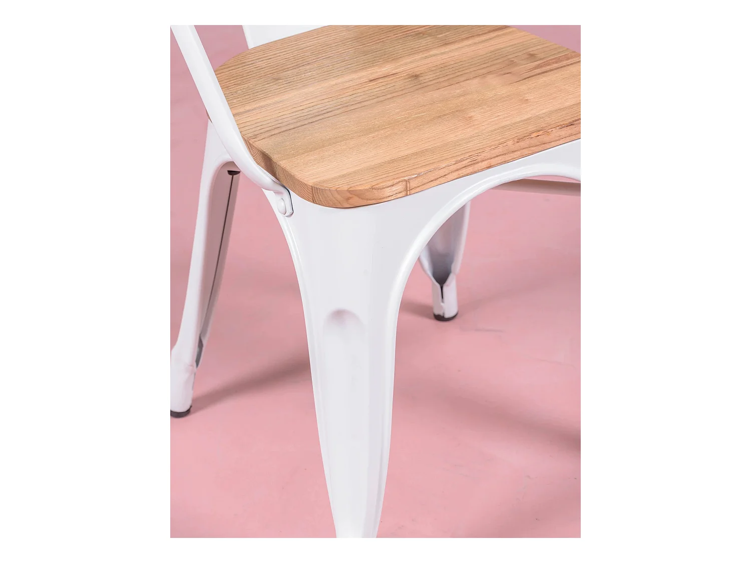 Industriële stoel met armleuningen en iepenhouten zitting - Bistro - Wit