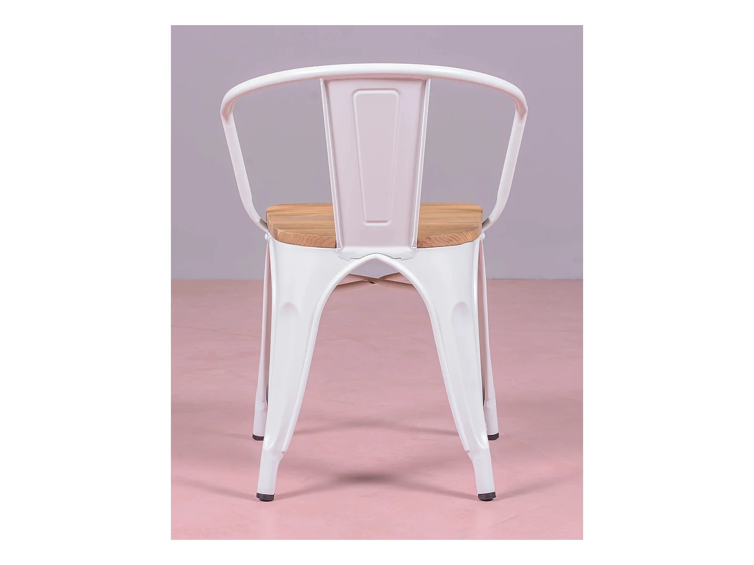 Industriële stoel met armleuningen en iepenhouten zitting - Bistro - Wit