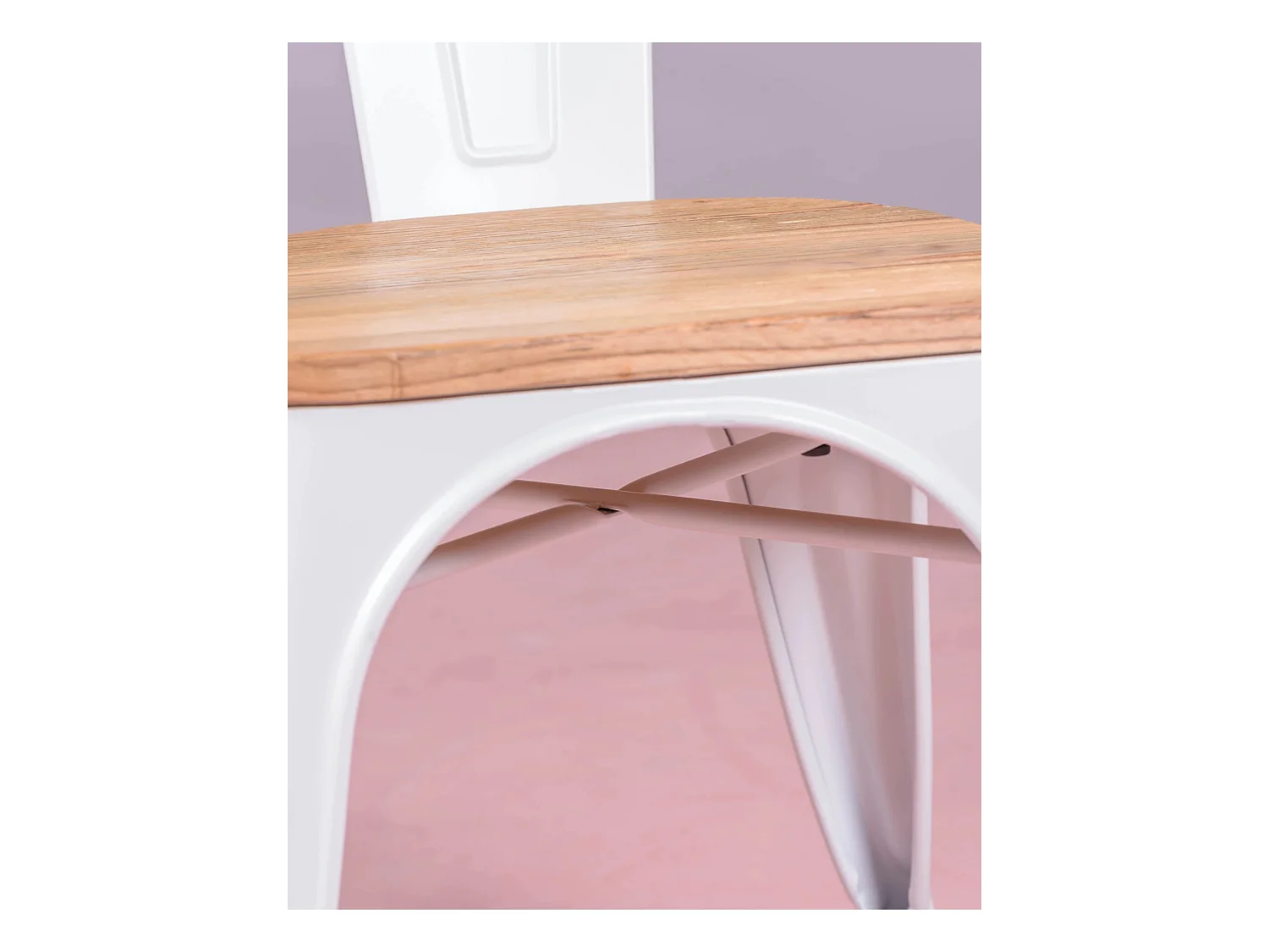 Industriële stoel met armleuningen en iepenhouten zitting - Bistro - Wit