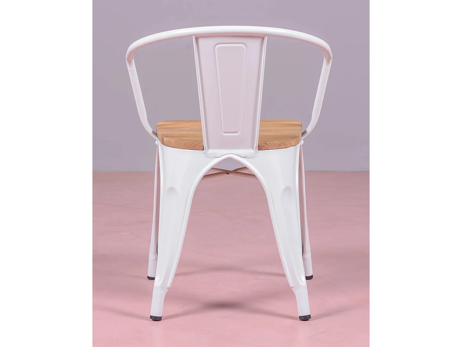 Sedia industriale con braccioli e seduta in legno di olmo - Bistro - Bianco