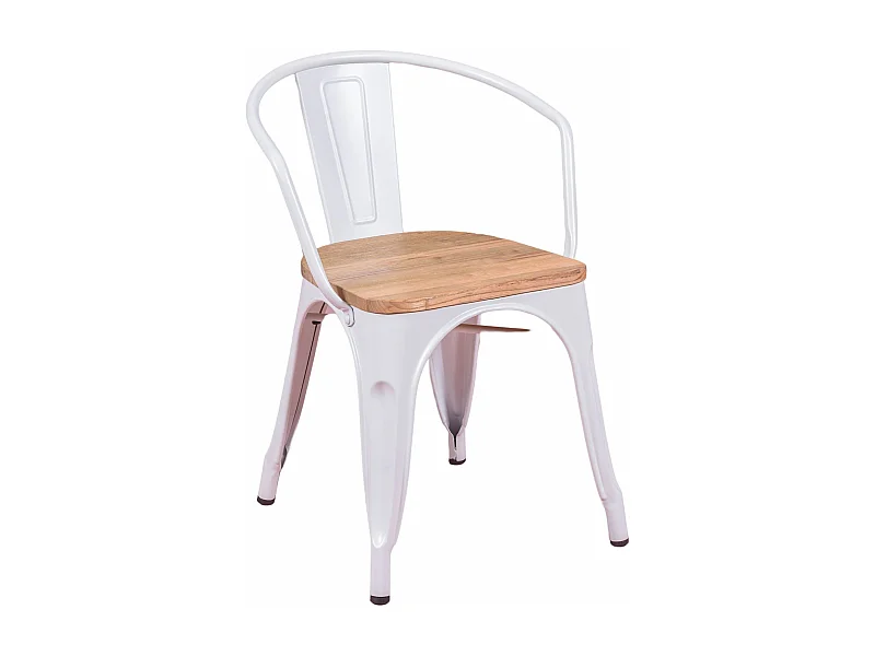 Industriestuhl mit Armlehnen und Ulmenholzsitz - Bistro - Weiß