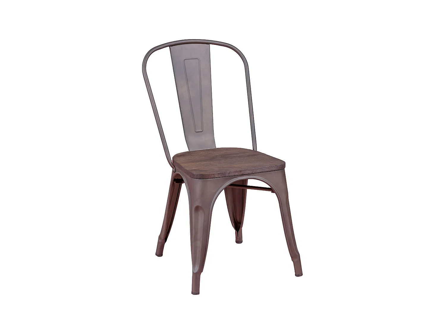 Chaise industrielle vieillie avec assise en bois foncé - Bistro - Antique